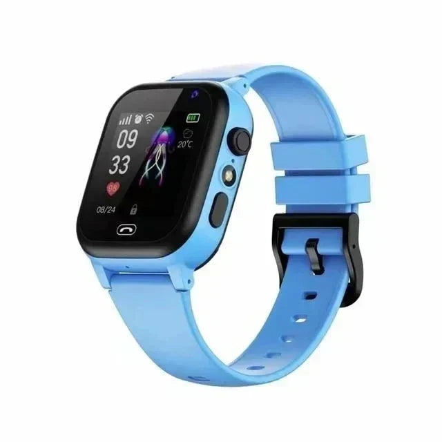 Vue latérale de la montre enfant avec bracelet ajustable et écran lumineux