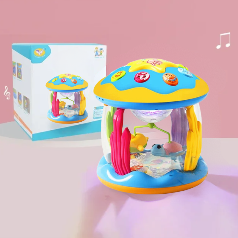 Vue latérale du jouet avec effets lumineux et boutons interactifs