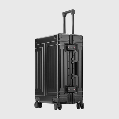 Valise fermée montrant les matériaux en aluminium et magnésium