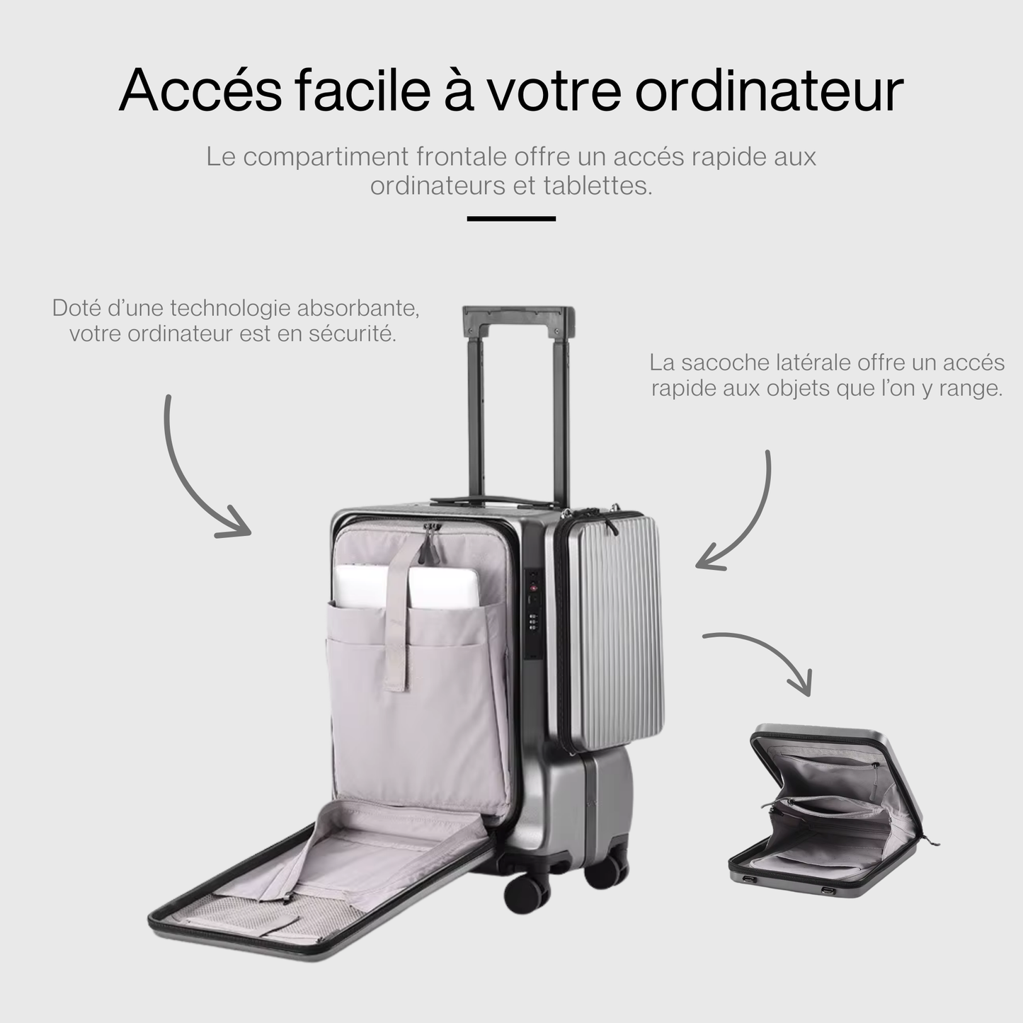 Valise cabine rigide avec port USB et poignée télescopique