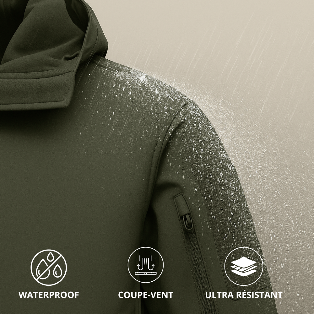 Veste imperméable avec capuche sur fond blanc