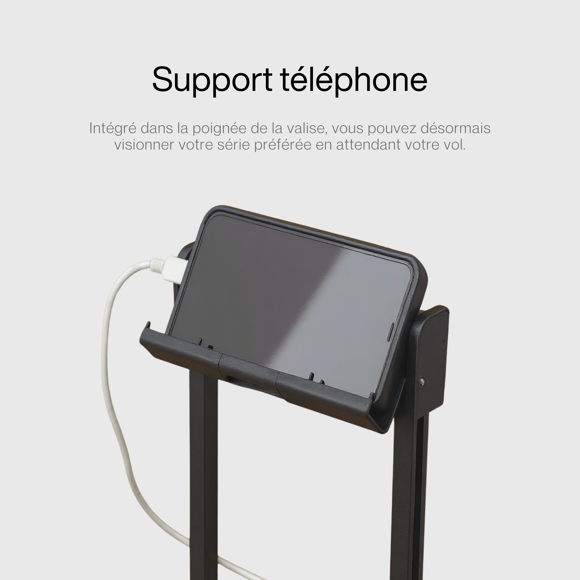 Poignée télescopique ajustable avec support téléphone intégré