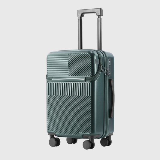 Valise en position verticale avec toutes les caractéristiques visibles