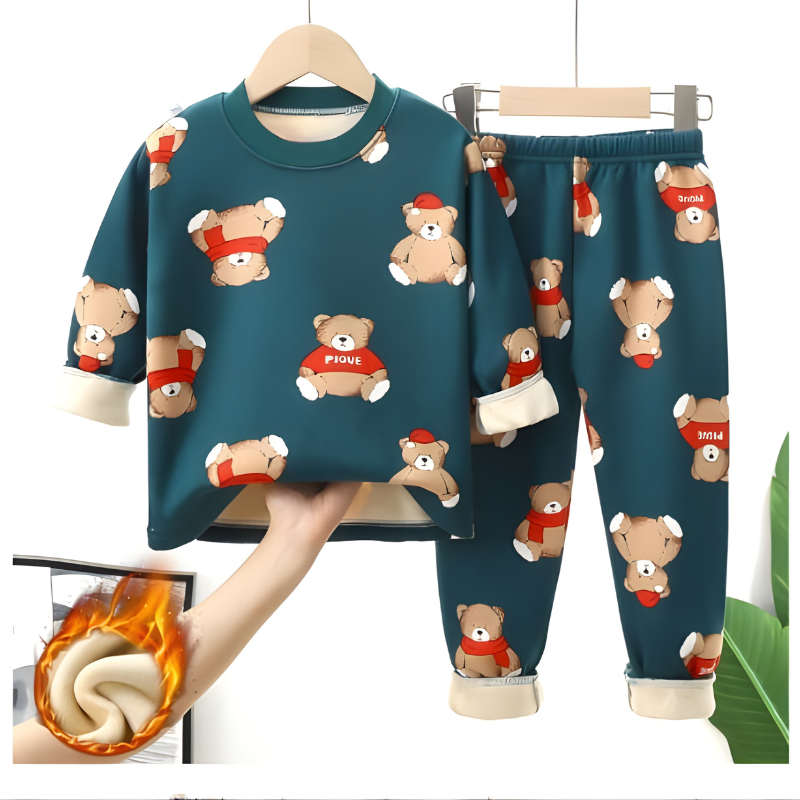 Ensemble pyjama chaud pour enfant, coton-polyester