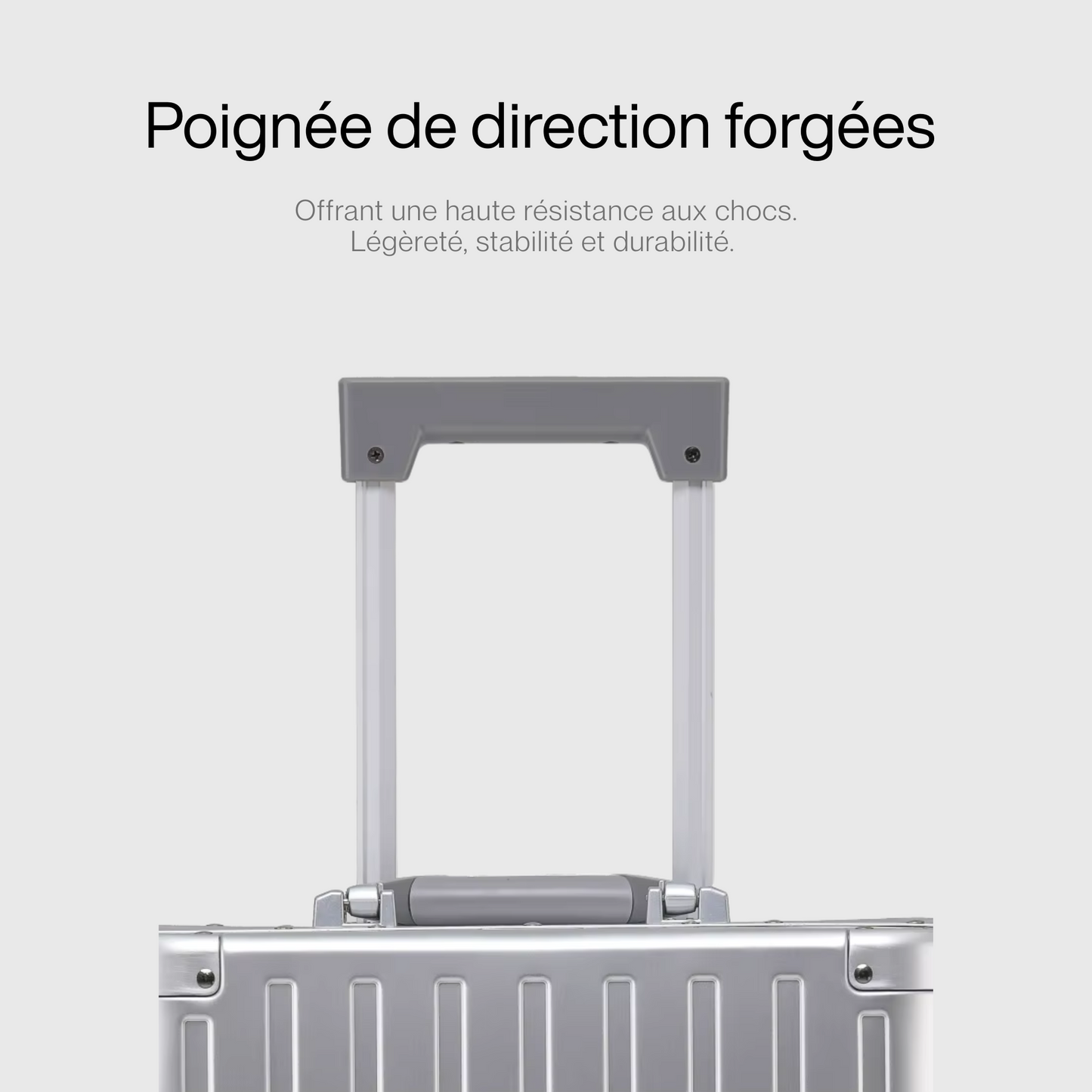 Vue de profil de la valise avec poignée télescopique
