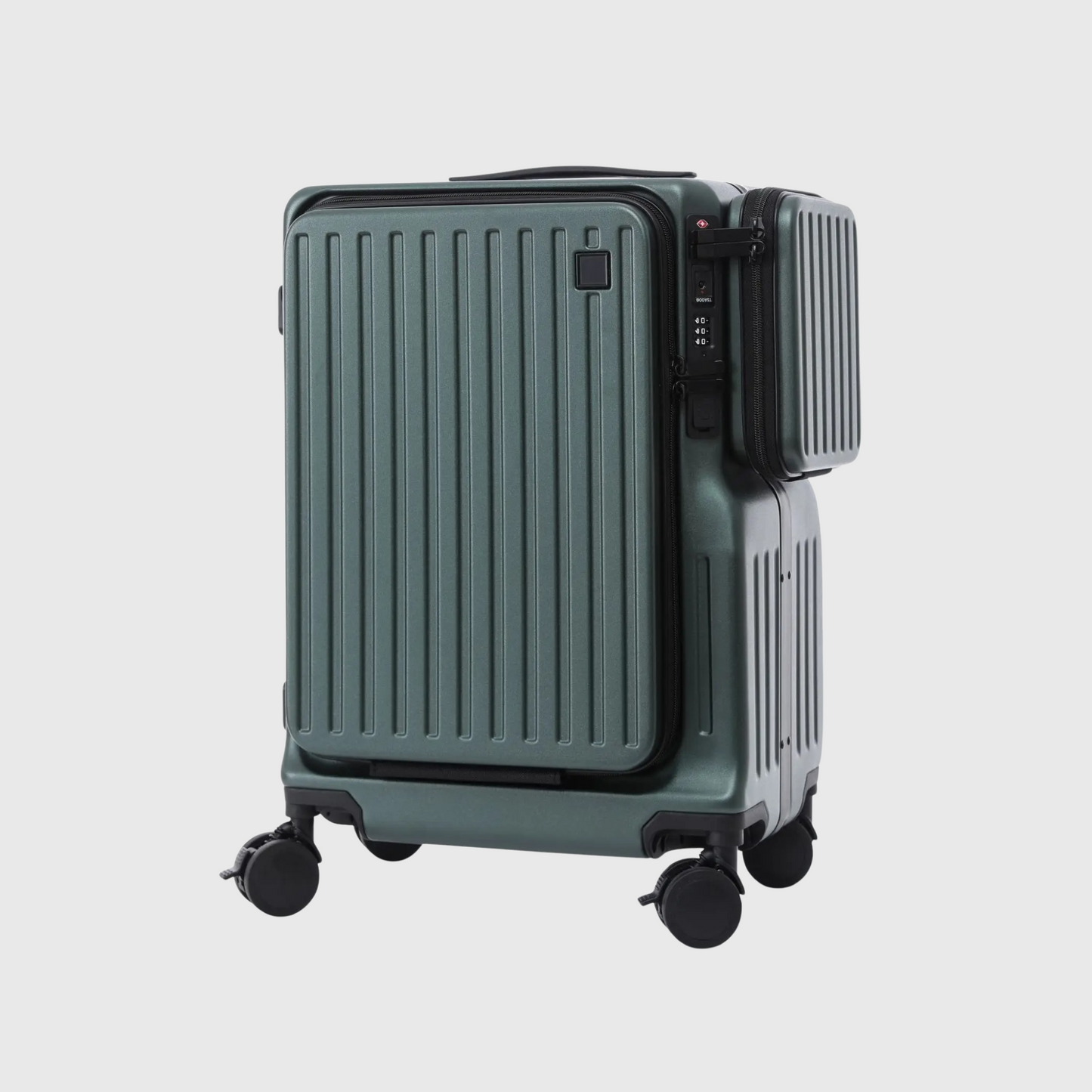 Gros plan sur les roues en plastique dur de la valise