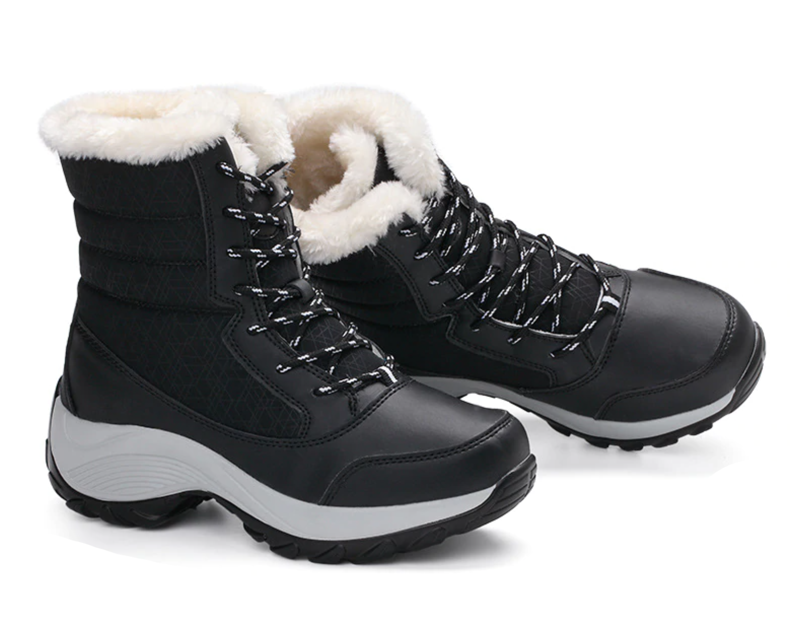 Vue latérale de bottes imperméables avec lacets robustes