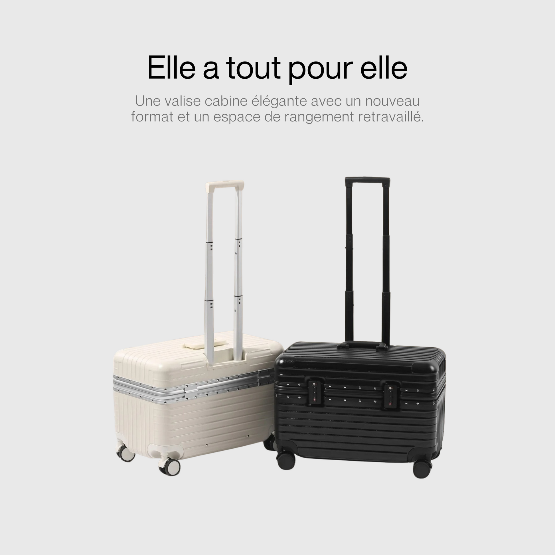 Valise ouverte révélant l'organisation intérieure en polyester