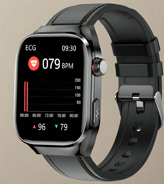 Montre posée sur une table, écran allumé avec données ECG