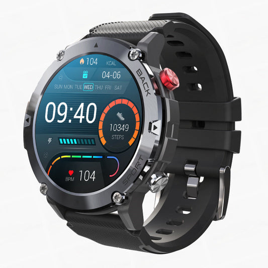 Vue latérale montre connectée étanche avec bracelet noir