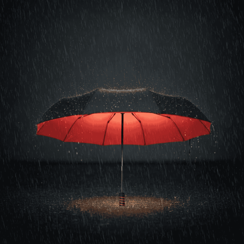 Parapluie ouvert montrant le cadre renforcé et le tissu déperlant