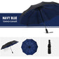 Parapluie plié, montrant sa compacité pour le transport