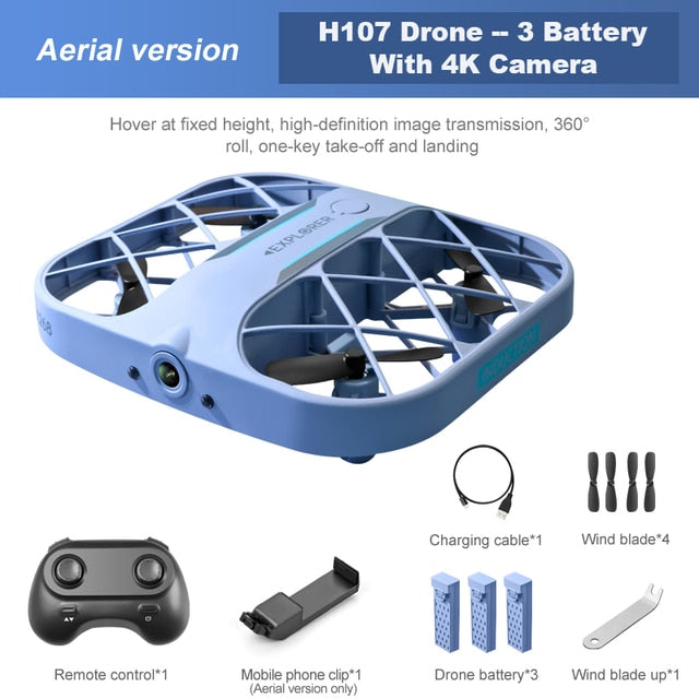 Drone posé sur une surface avec caméra visible