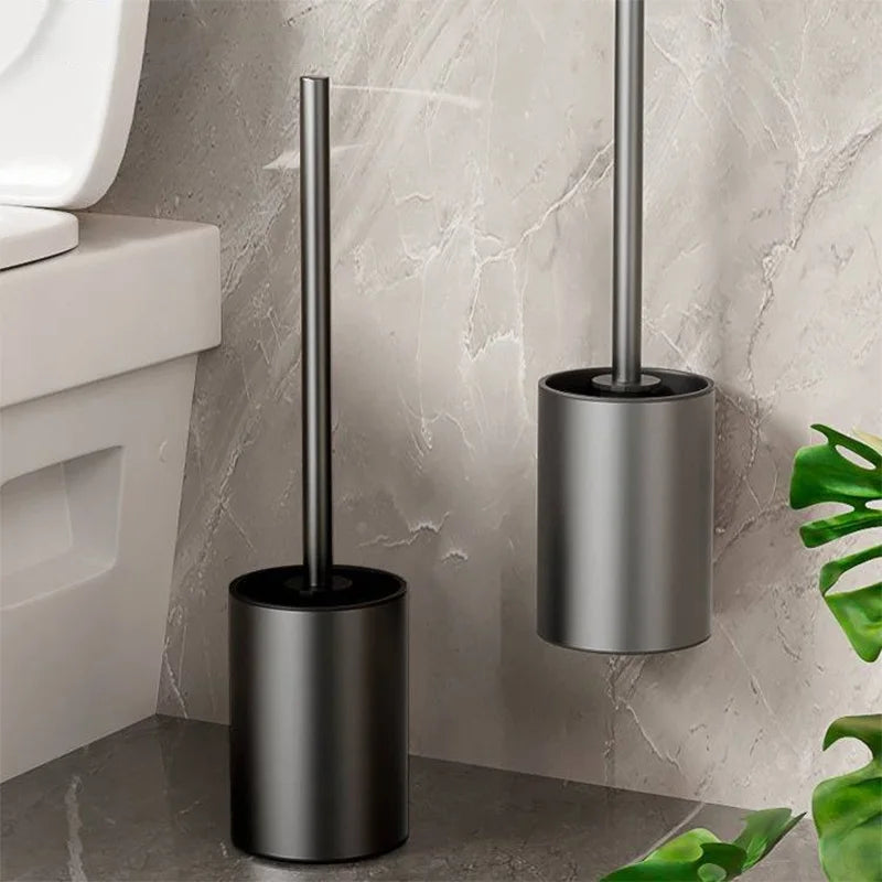 Brosse de toilette noire avec support mural en aluminium