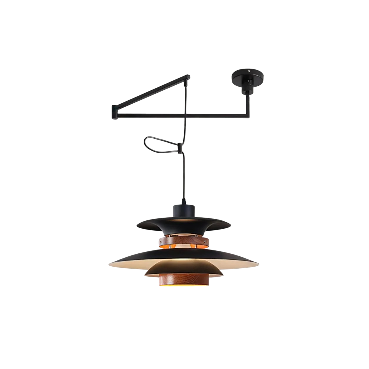 Vue d'ensemble de la lampe installée dans une salle à manger