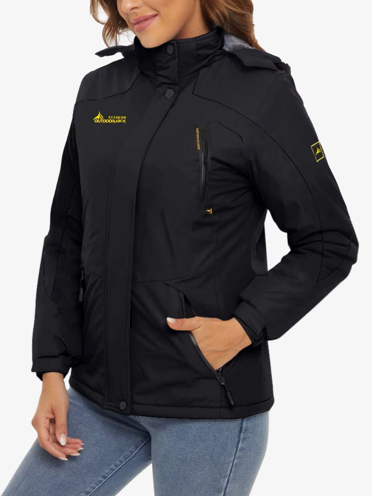Vue de profil d'une veste de ski féminine imperméable
