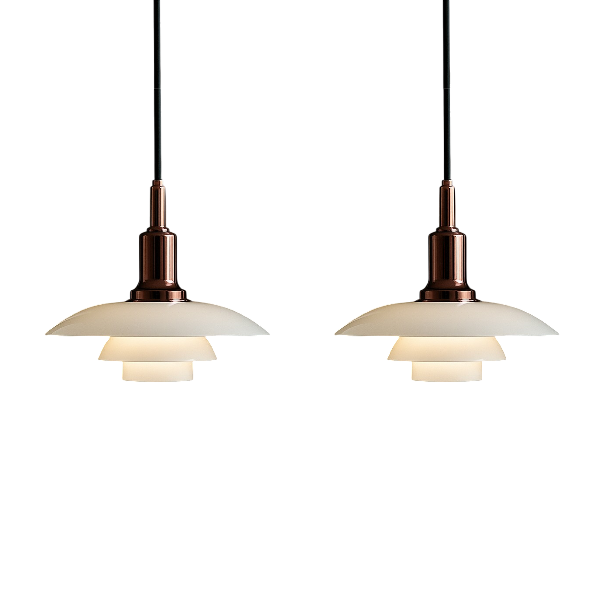 Vue latérale de la lampe suspendue danoise à trois têtes