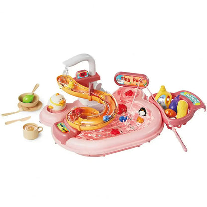 Vue d'ensemble de la cuisine aquatique avec accessoires