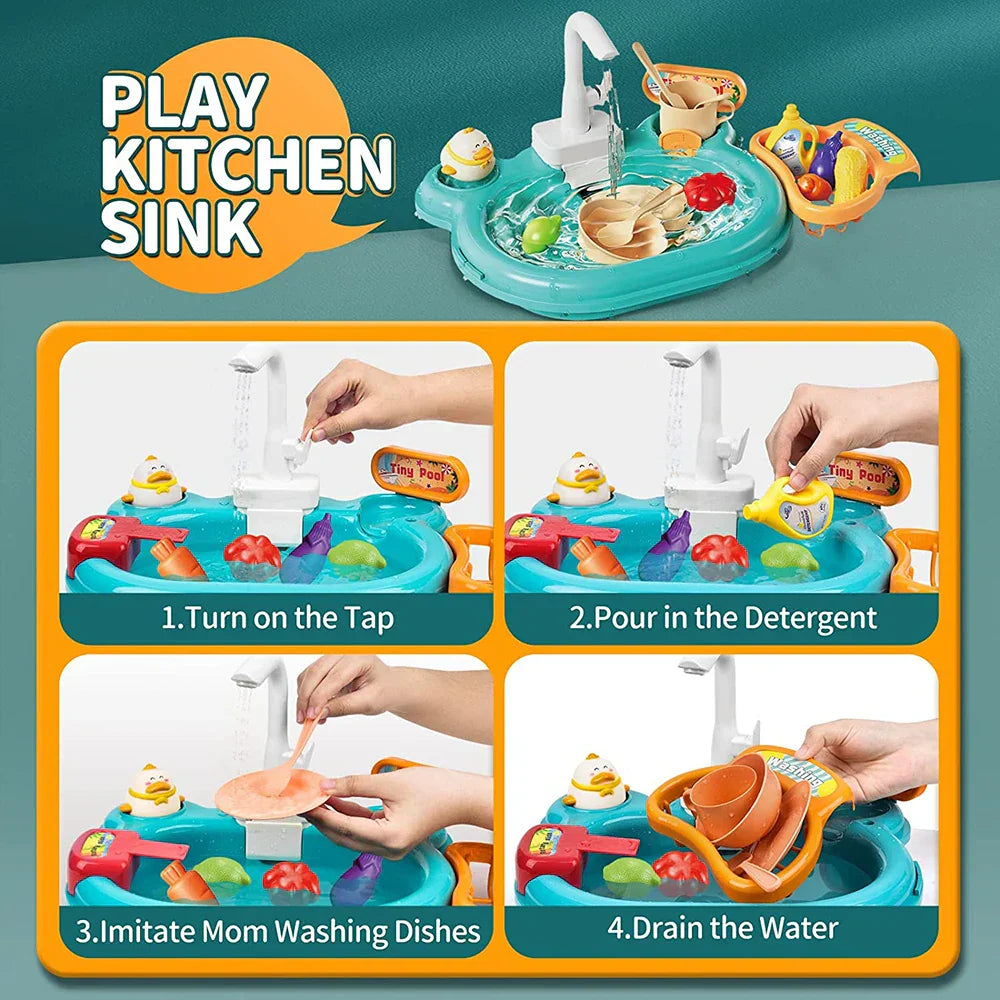 Enfant jouant avec une cuisine aquatique interactive