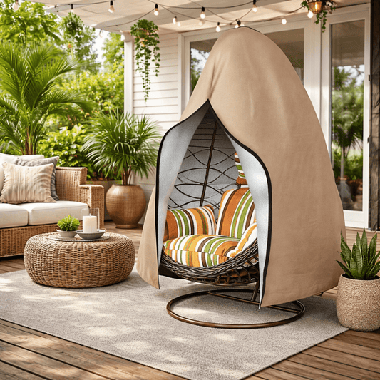 Illustration de la housse en utilisation sur une terrasse