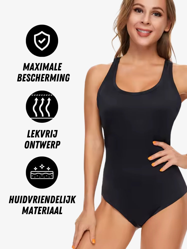 Vue de côté du maillot de bain menstruel, design élégant et ajusté
