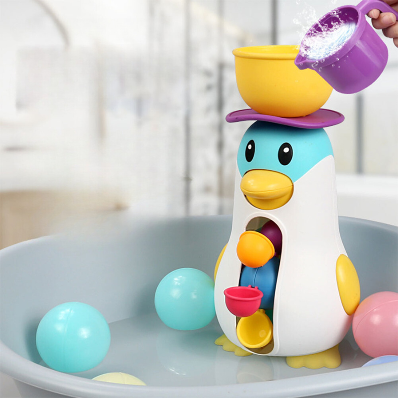 Jouet de bain pingouin avec cascade et balles colorées