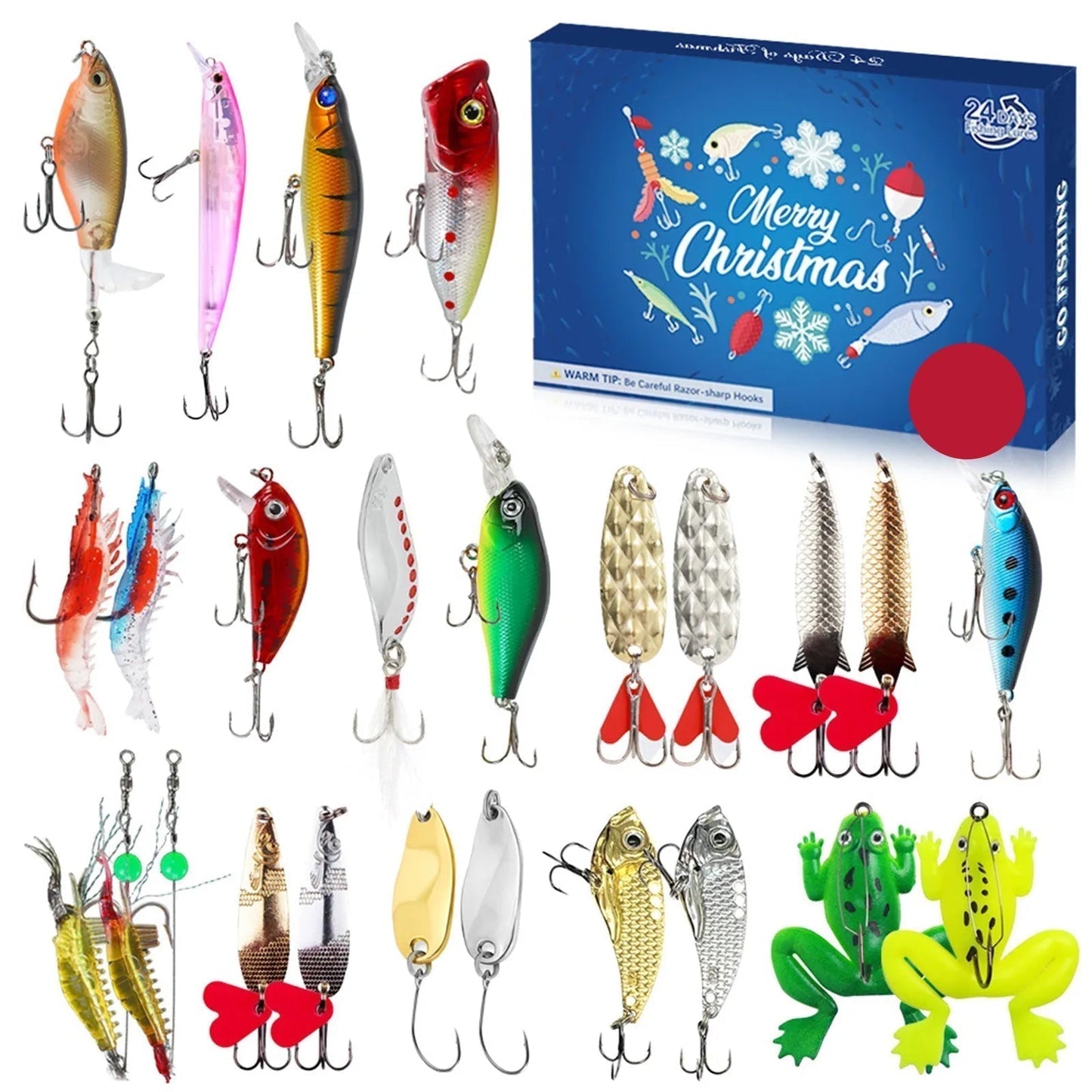 Calendrier de l'Avent de pêche avec accessoires visibles