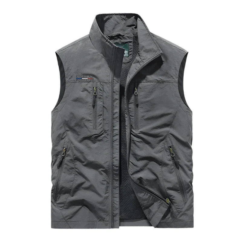 Gilet imperméable noir pour homme avec fermeture éclair