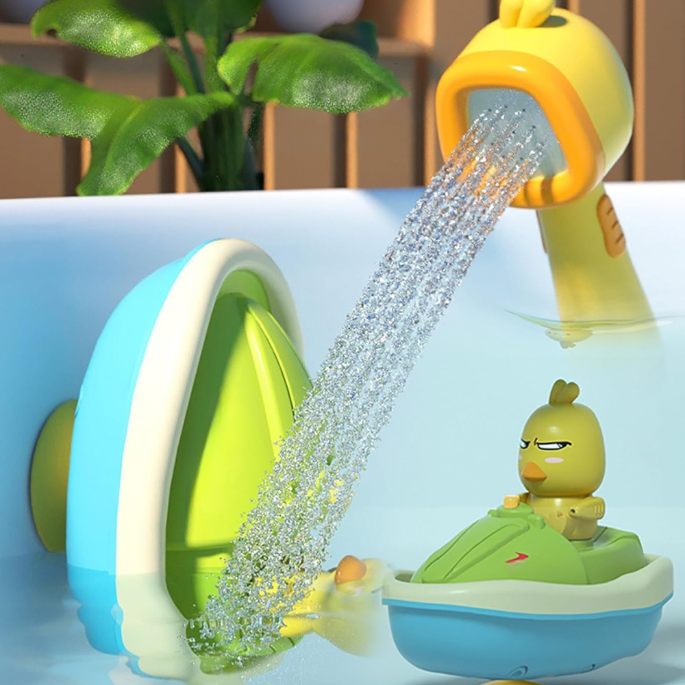 Base de bateau motorisée avec canards et douche pour enfants