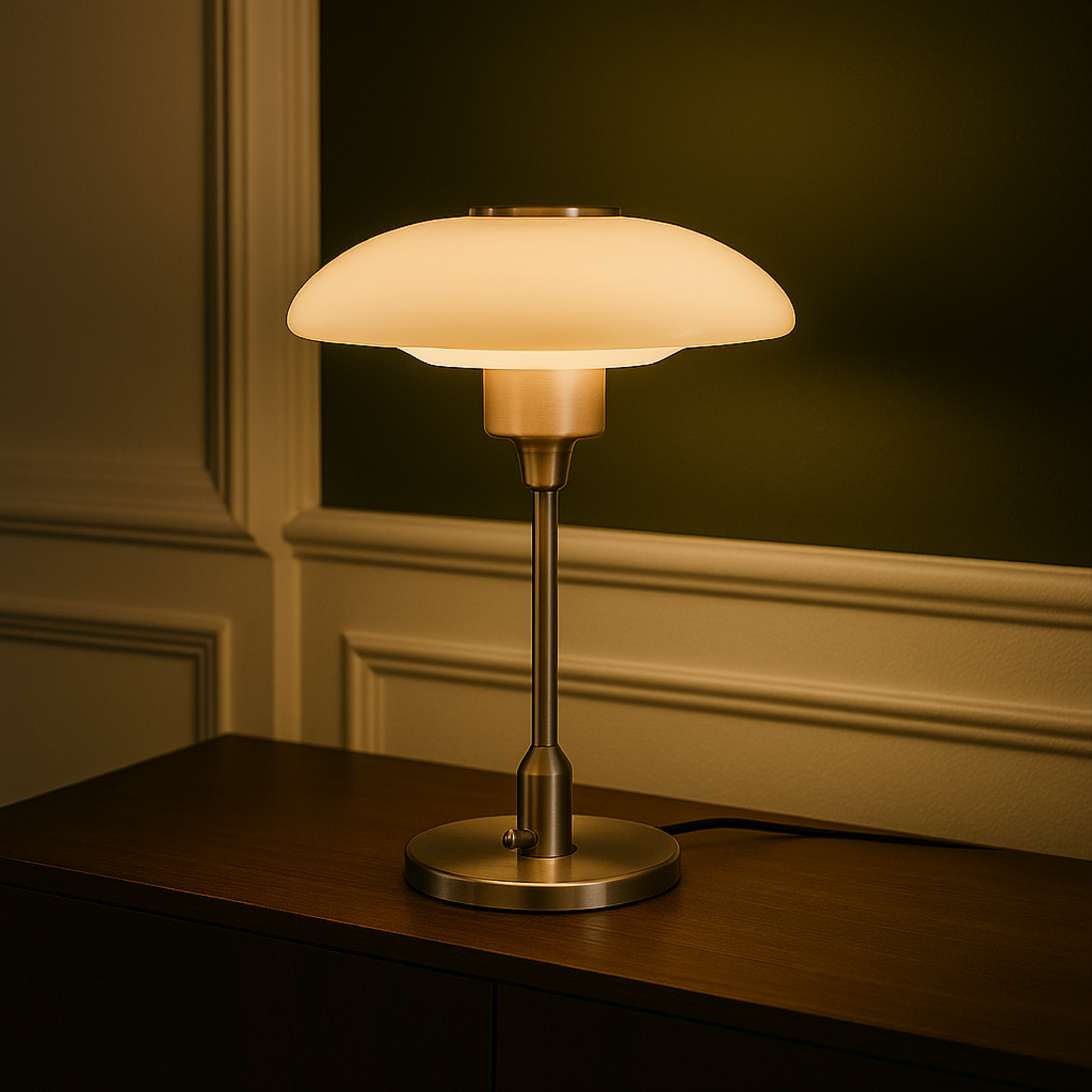 Vue d'ensemble de la lampe sur une table d'appoint moderne