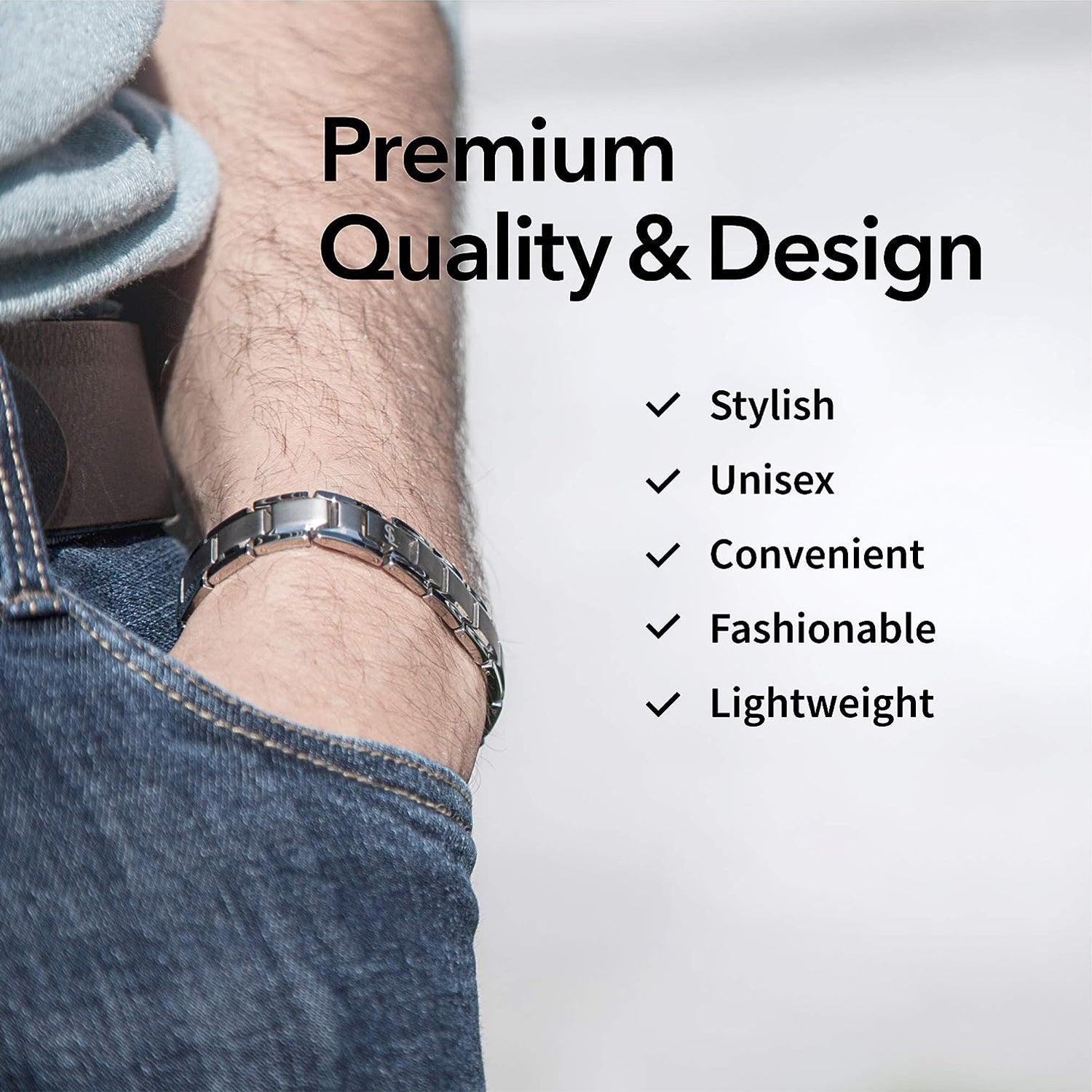 Bracelet magnétique pour hommes sur fond blanc, vue de face