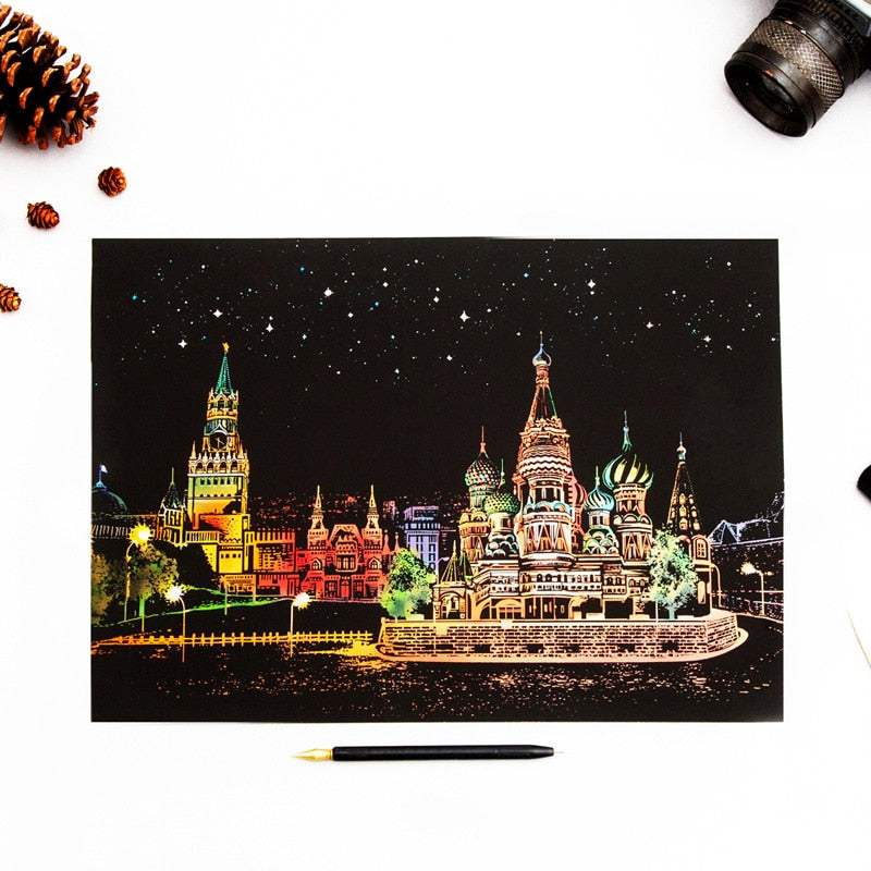 Feuille de peinture grattable avec couleurs vives