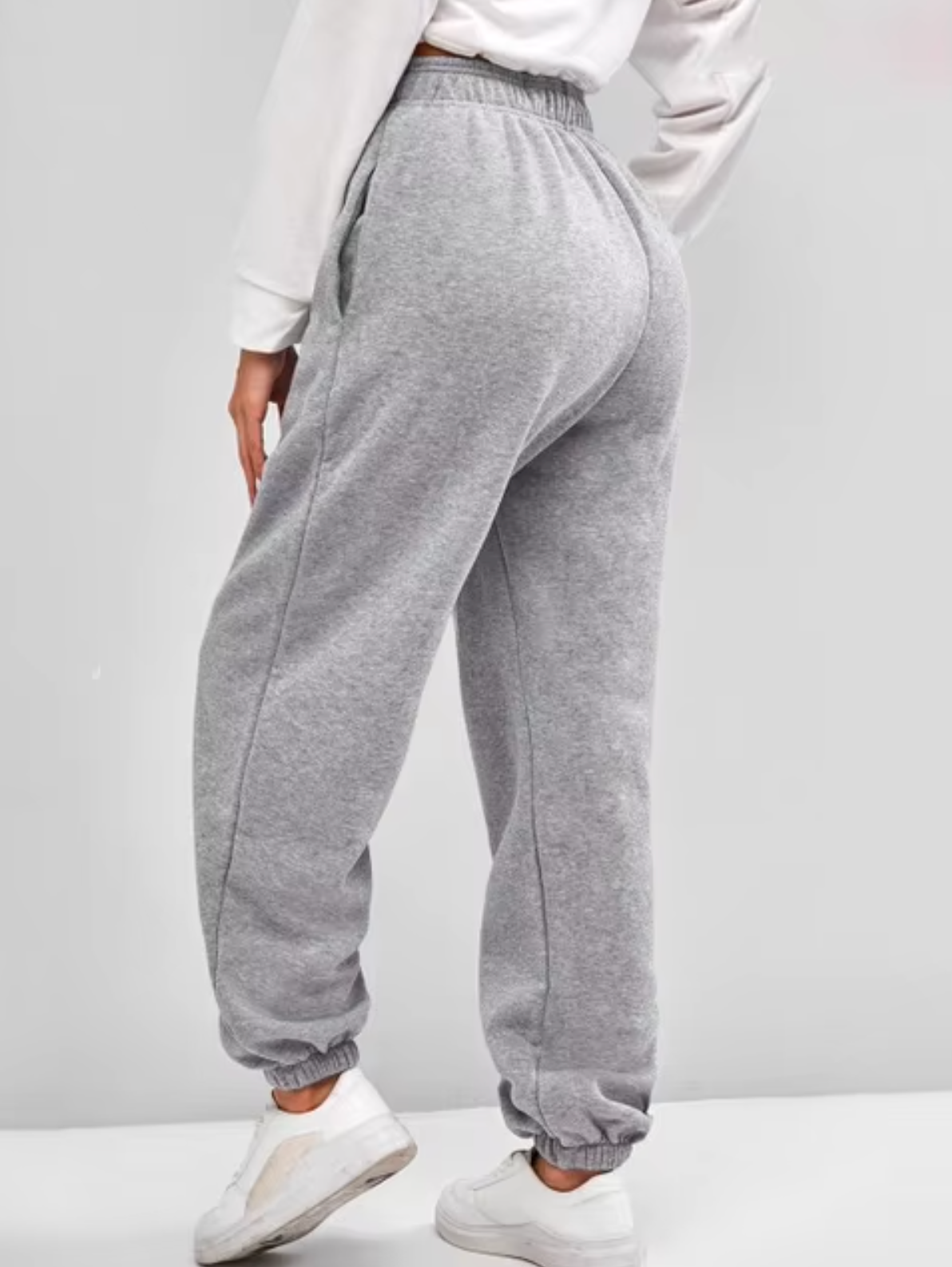 Pantalon de jogging taille haute en tissu doux, vue de profil