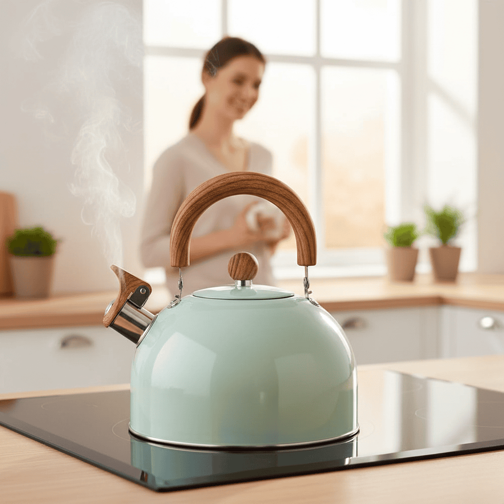 Bouilloire en acier inoxydable sur une plaque de cuisson