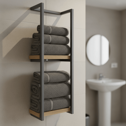 Vue d'ensemble du porte-serviettes, intégration harmonieuse au décor