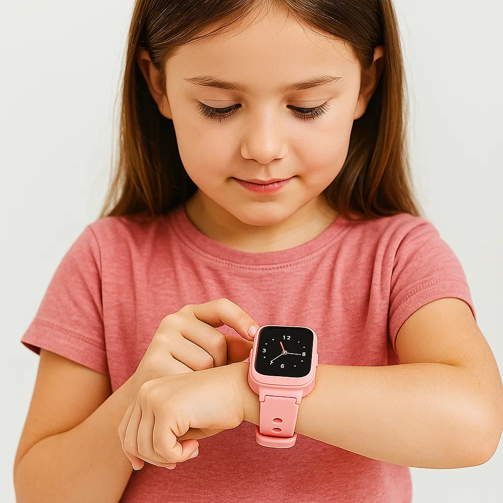 Vue latérale de la montre enfant, bracelet en silicone ajustable