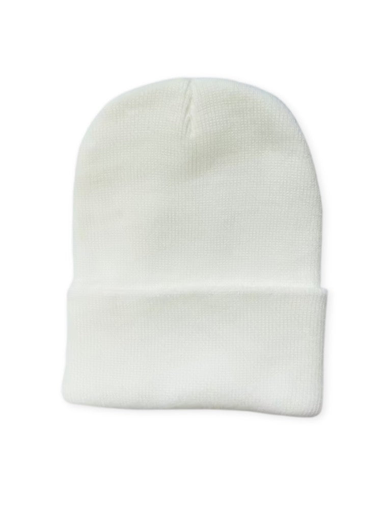 Bonnet tricoté unisexe en acrylique gris sur fond blanc