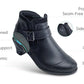 Vue latérale de bottes en cuir avec fermeture éclair