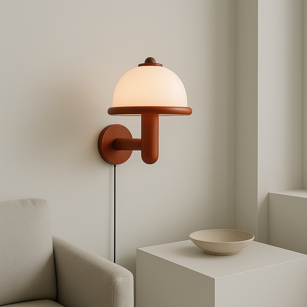 Vue latérale de l'applique champignon, lumière douce allumée