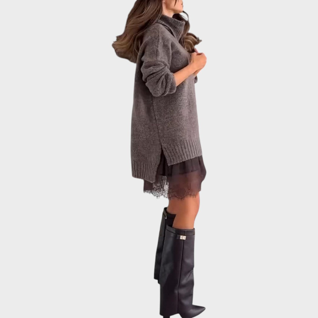 Ensemble élégant avec contraste de matières tricot et dentelle