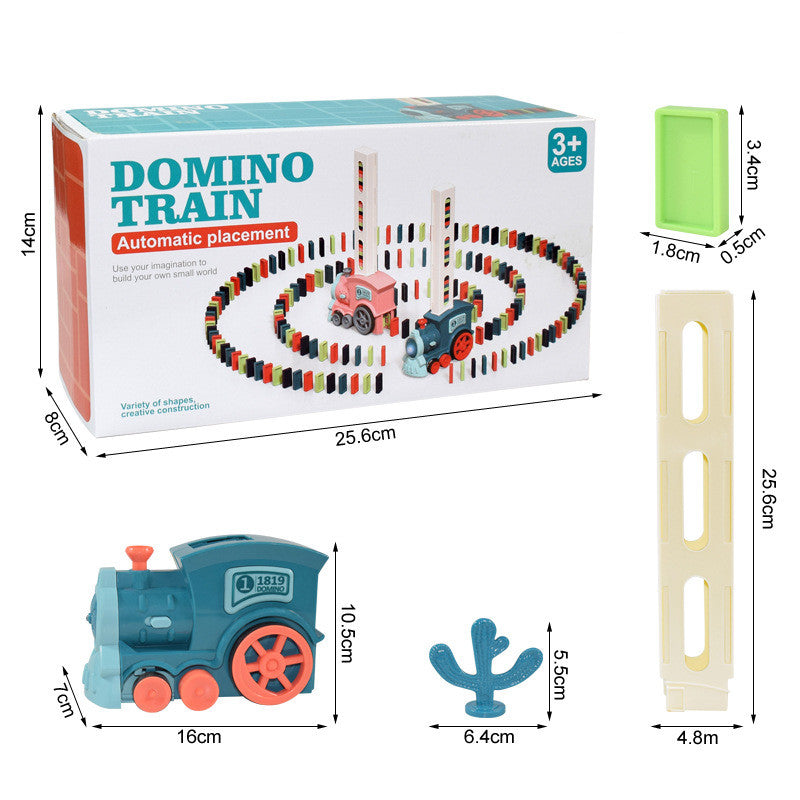 Dominos alignés formant une courbe grâce au train automatique