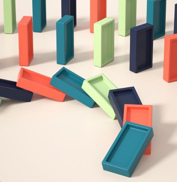 Train en plastique ABS avec dominos prêts à être placés