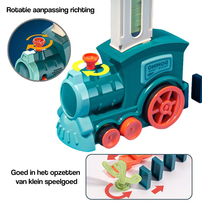 Train domino automatique entouré de dominos colorés