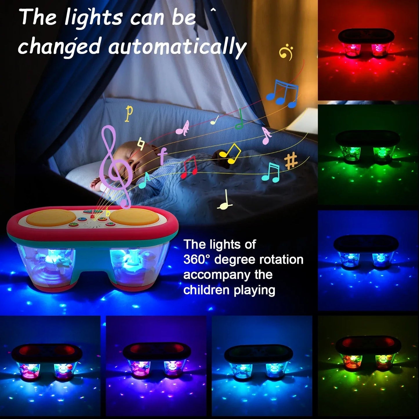 Gros plan sur les tambours interactifs et lumineux
