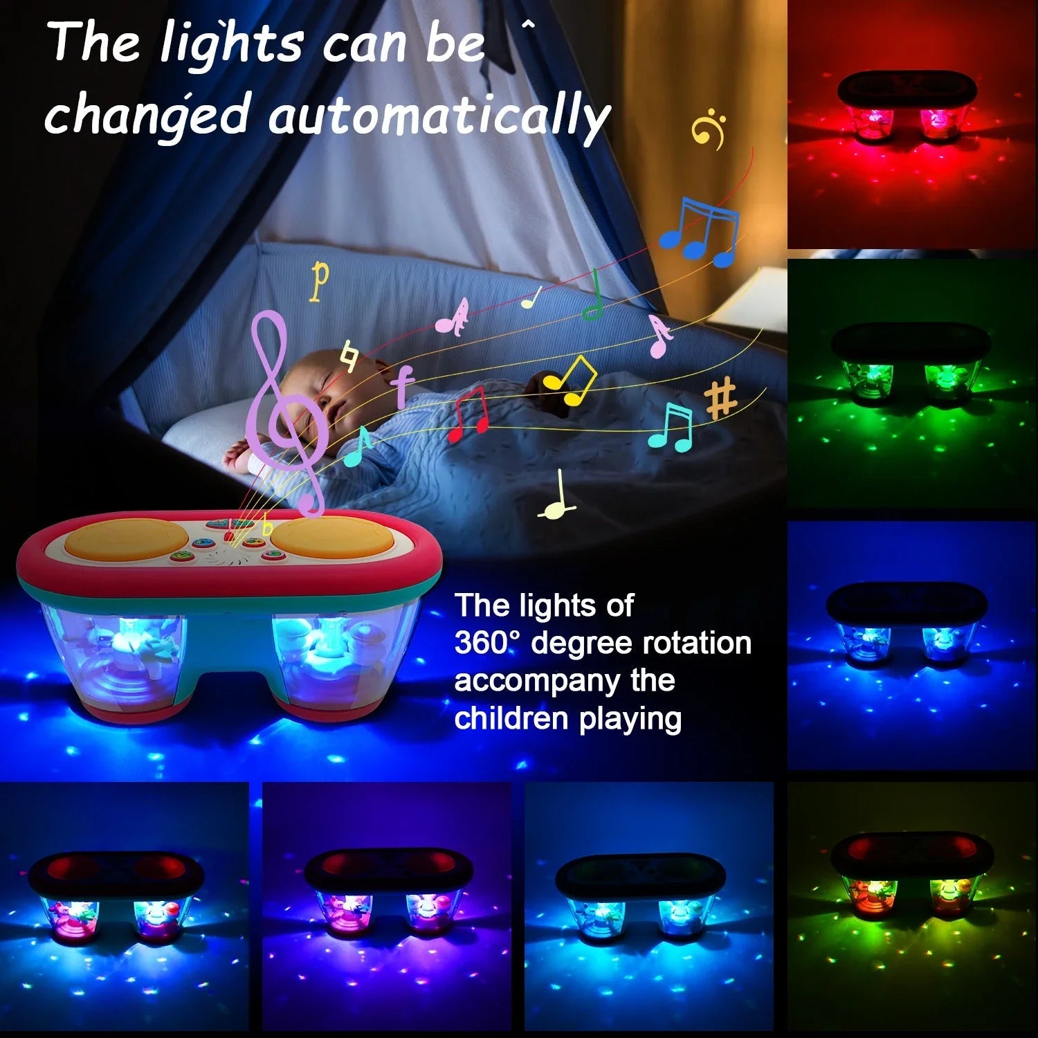 Gros plan sur les tambours interactifs et lumineux