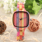 Vue latérale de la montre en bambou, bracelet ajustable
