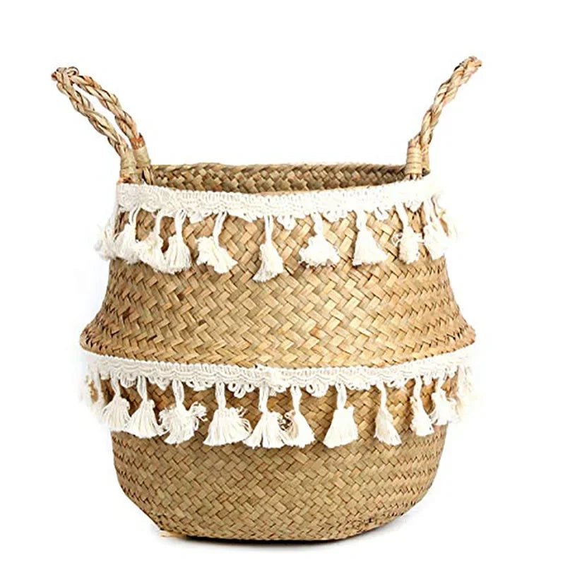 Panier en bambou utilisé comme cache-pot