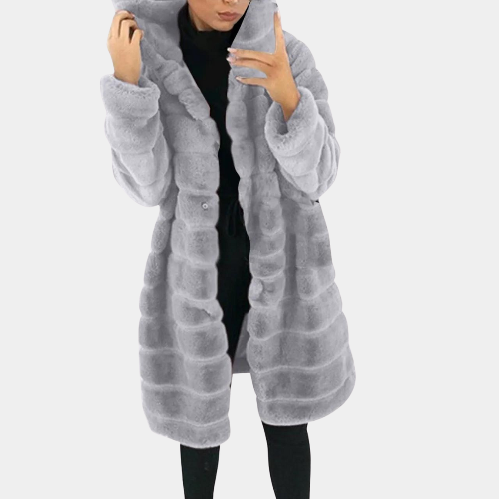Veste polaire femme, vue de côté, capuche relevée