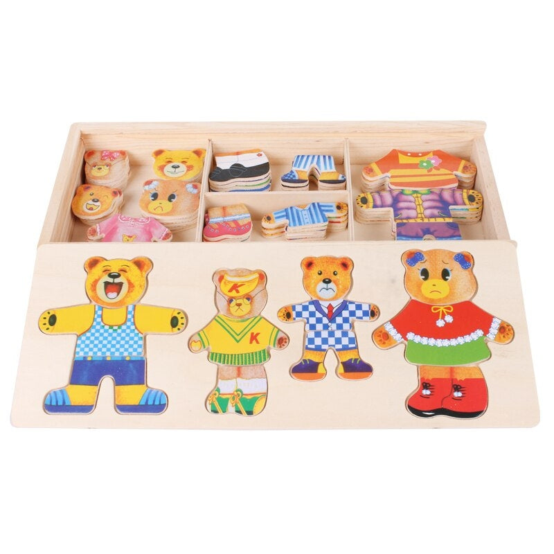 Différentes combinaisons de tenues pour personnages en bois
