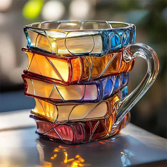 Tasse en verre sur une table, design livre visible